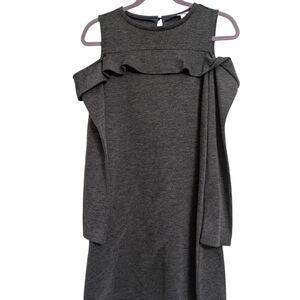 Loft Cold Shoulder Long Sleeve Ruffle Dress Size M Charcoal Gray